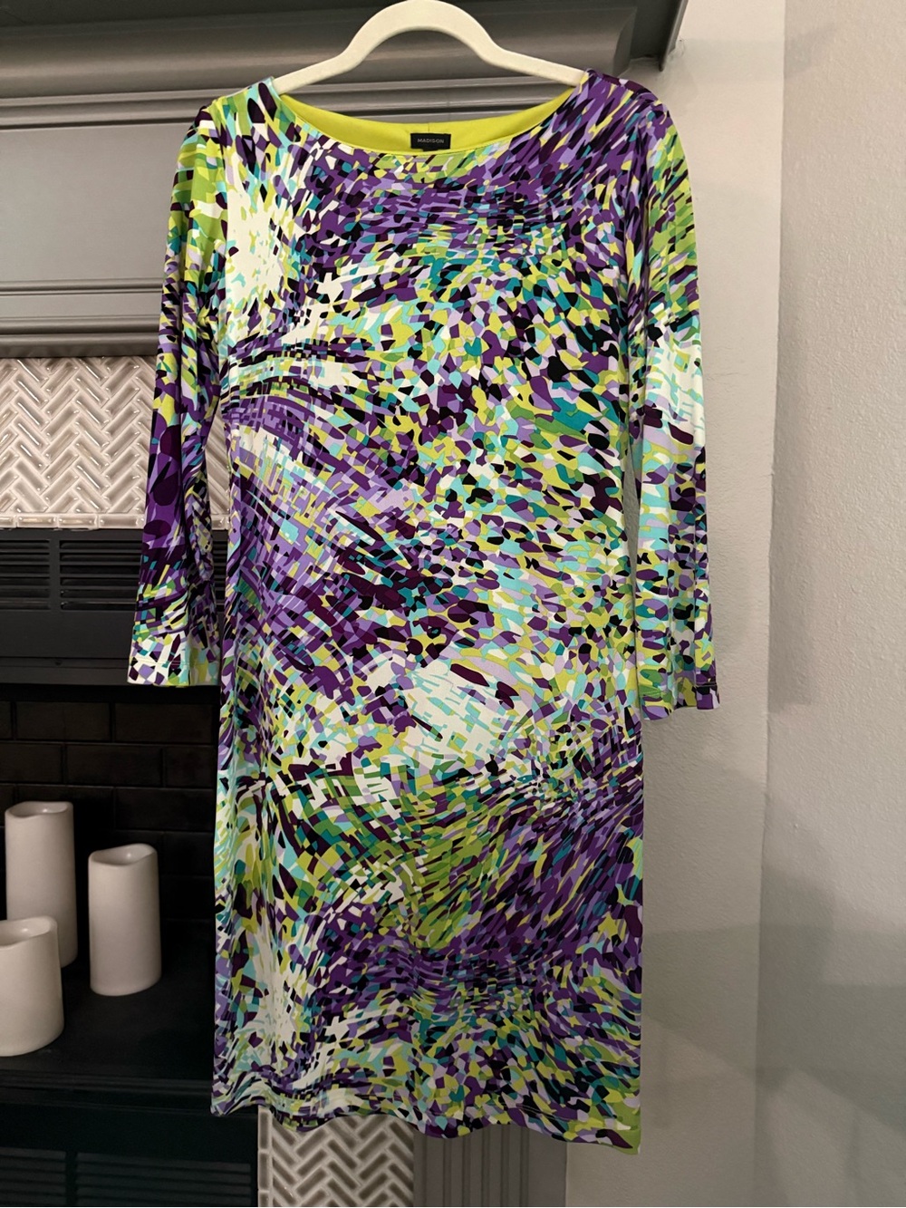 Madison Multicolor Abstract Print Long-Sleeve Shift Dress